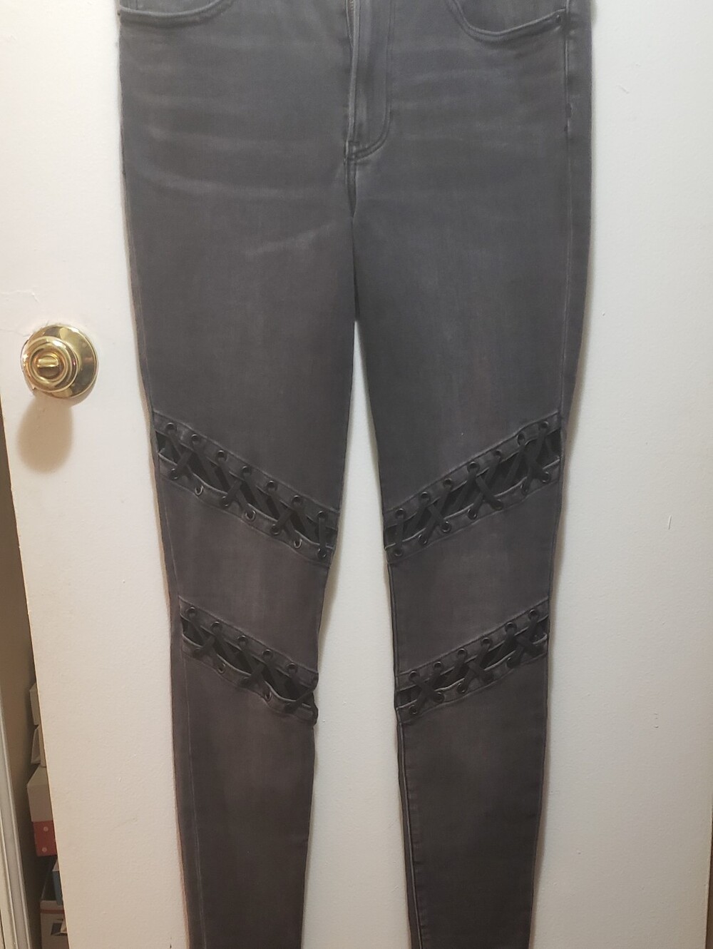 Express Black Distressed Lace  Detail Leggings.